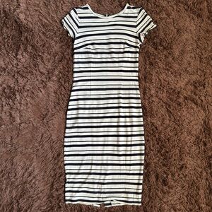Ann Taylor Black and White Striped Midi Dress